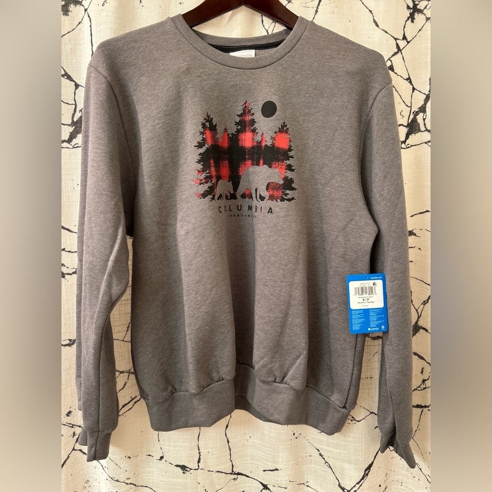 Columbia Charcoal Sweater with Bear and Forest Design